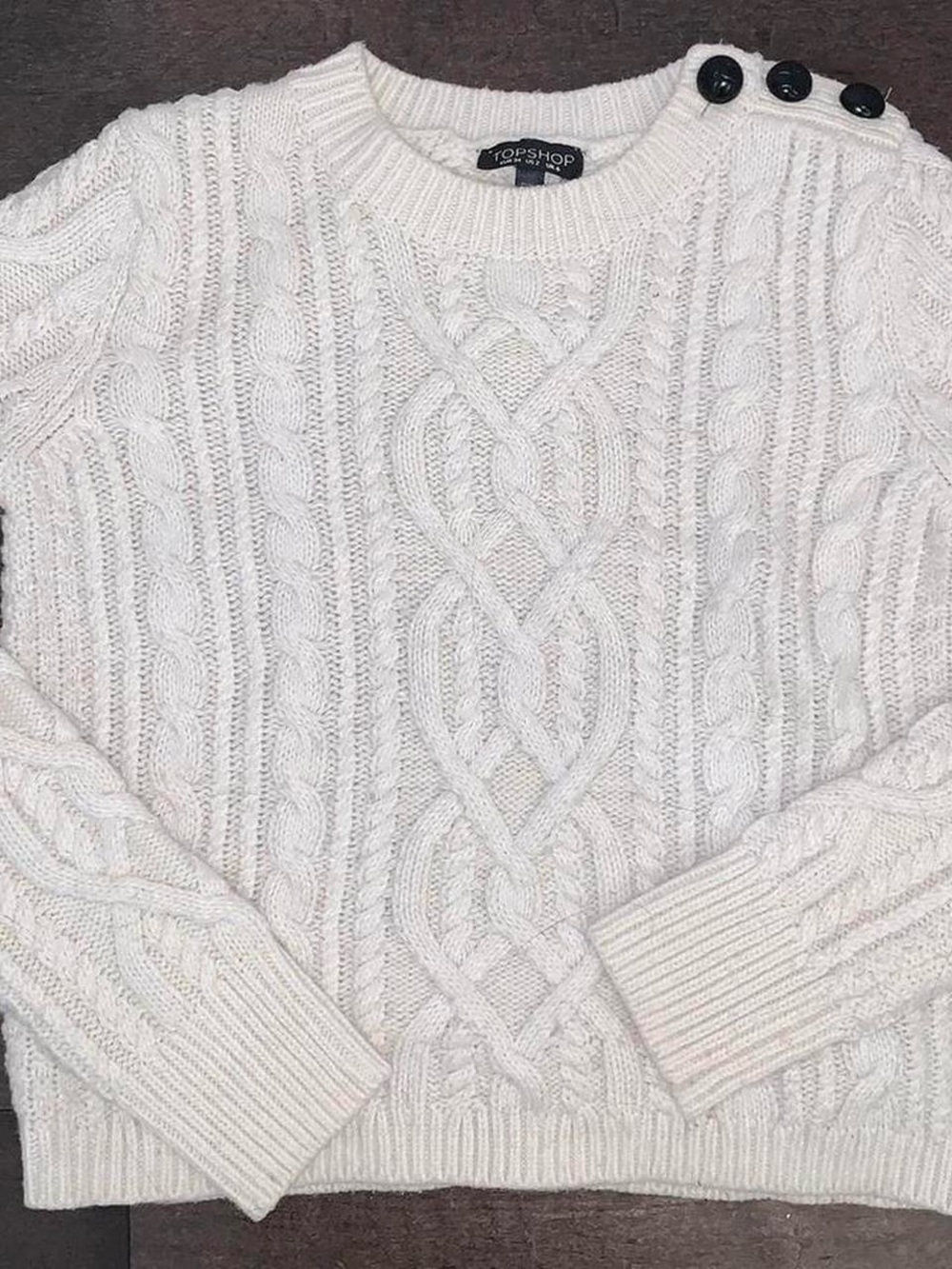 Cable Knit Sweater with Shoulder Buttons